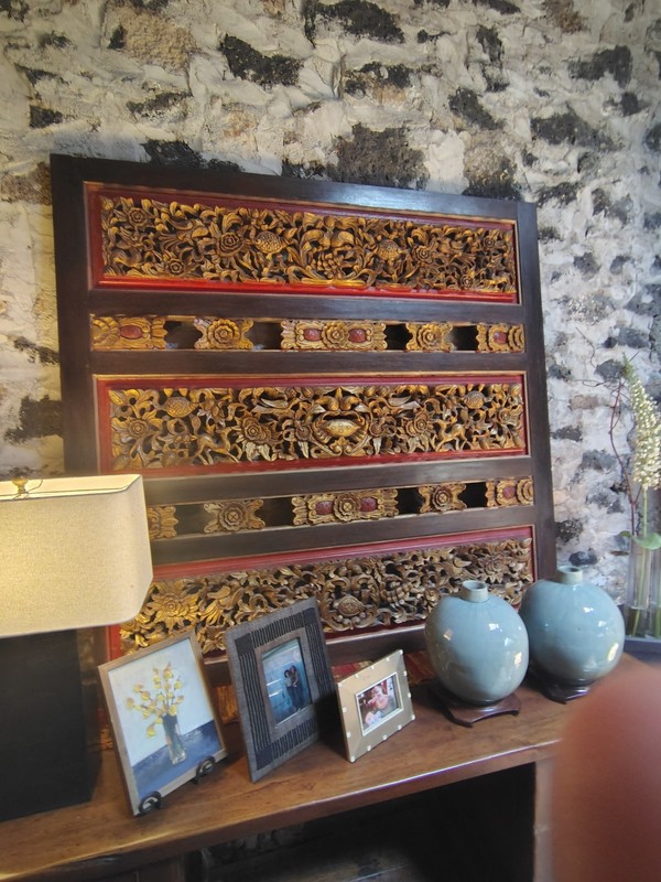 Decorative panel wall art headboard ornate wood brown red gold gallery