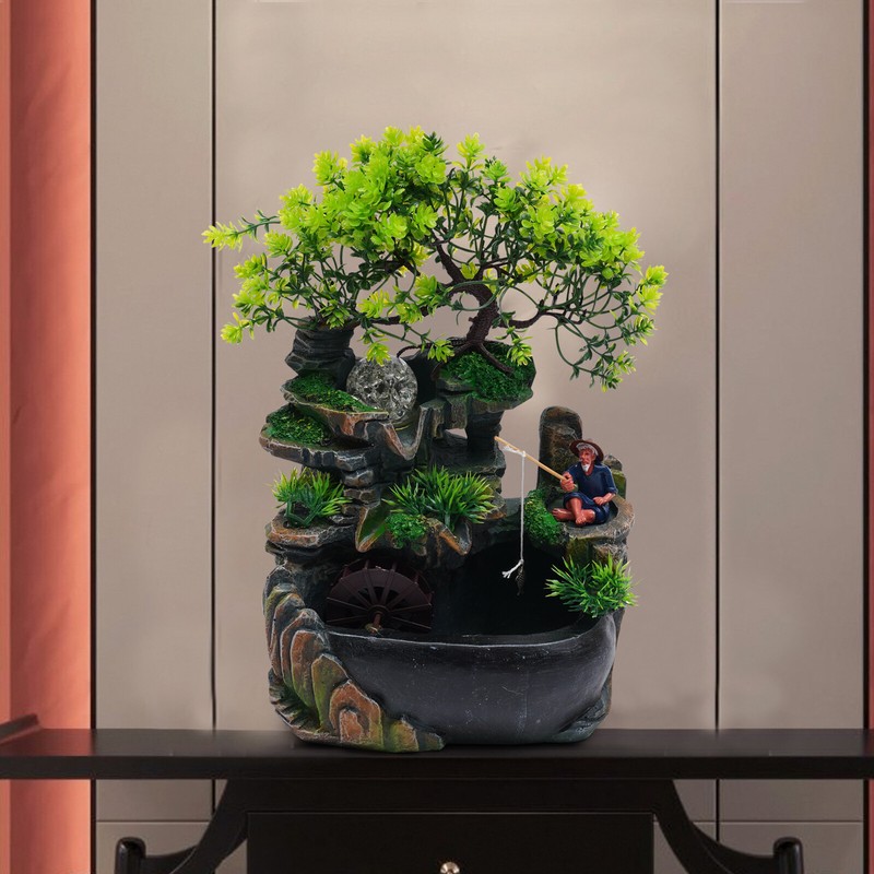 Indoor Water Fountains Zen Desk Rockery Waterfall Fountain Tabletop Ornament NEW