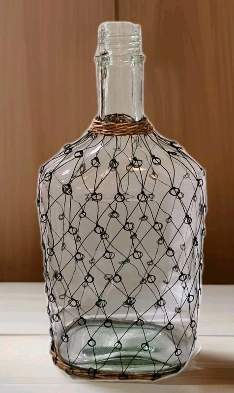 Large Wire & Rattan Wrapped Clear Decorative Glass Bottle 18″x9″ XC HEAVY