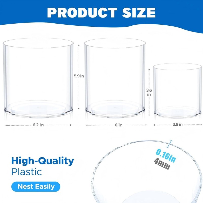 Clear Vase Set of 3, Polycarbonate, Round, Transparent, Wide Mouth, 6 inches gallery