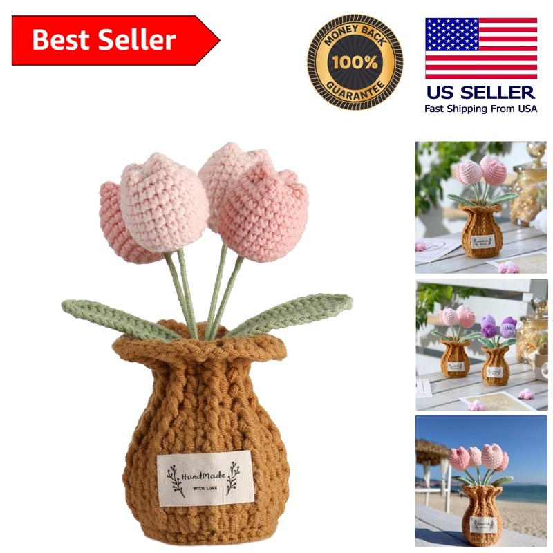 Soft Pink Crochet Tulip Plant – Ideal Gift for Birthdays and Mother’s Day