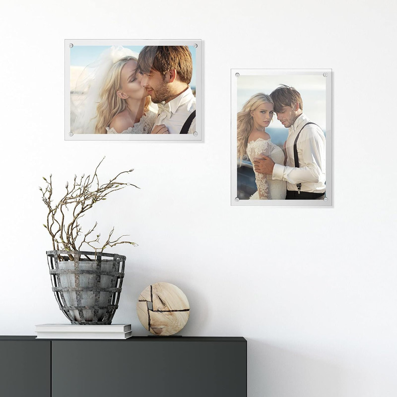 8 Pack Acrylic Floating Picture Frames for 8x10 Photos - Wall Mount Display gallery