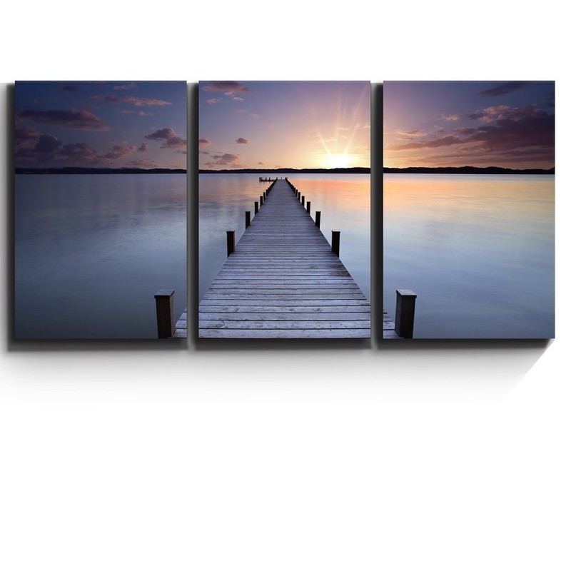 3 Piece Canvas Print – Meditative calm lake scene with jetty – 16″x24″x3 Panels