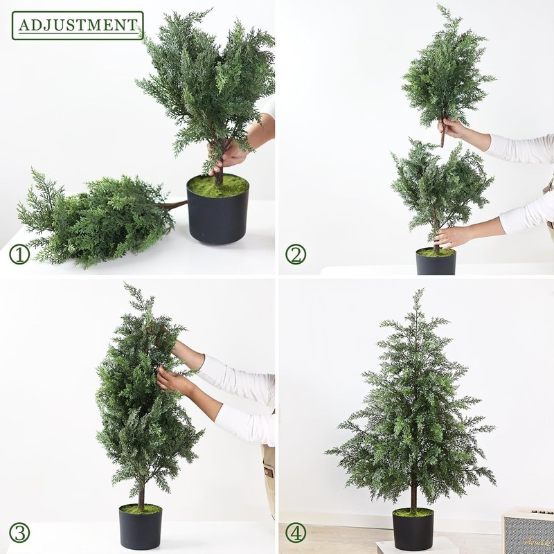 3FT Soft Textured Cedar Topiary Trees for Front Porch Decor, Artificial Shrubs gallery