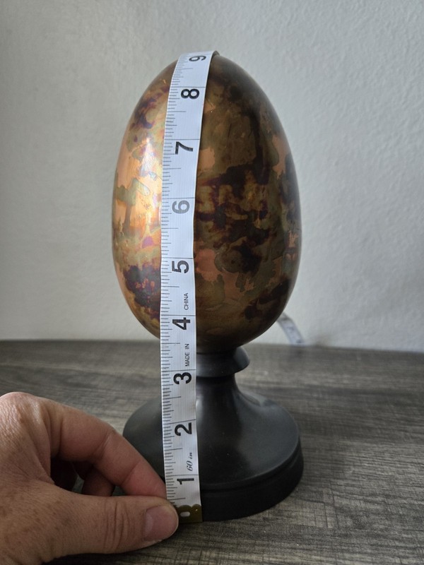 Vtg MCM Brass Egg Sculpture 8.5" - Flame Patina Iridescent Rainbow India 2lb+ gallery