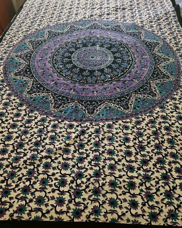 Indian Bohemian Elephant Mandala Printed Wall Hanging/Throw Cotton Fabric 78 X56