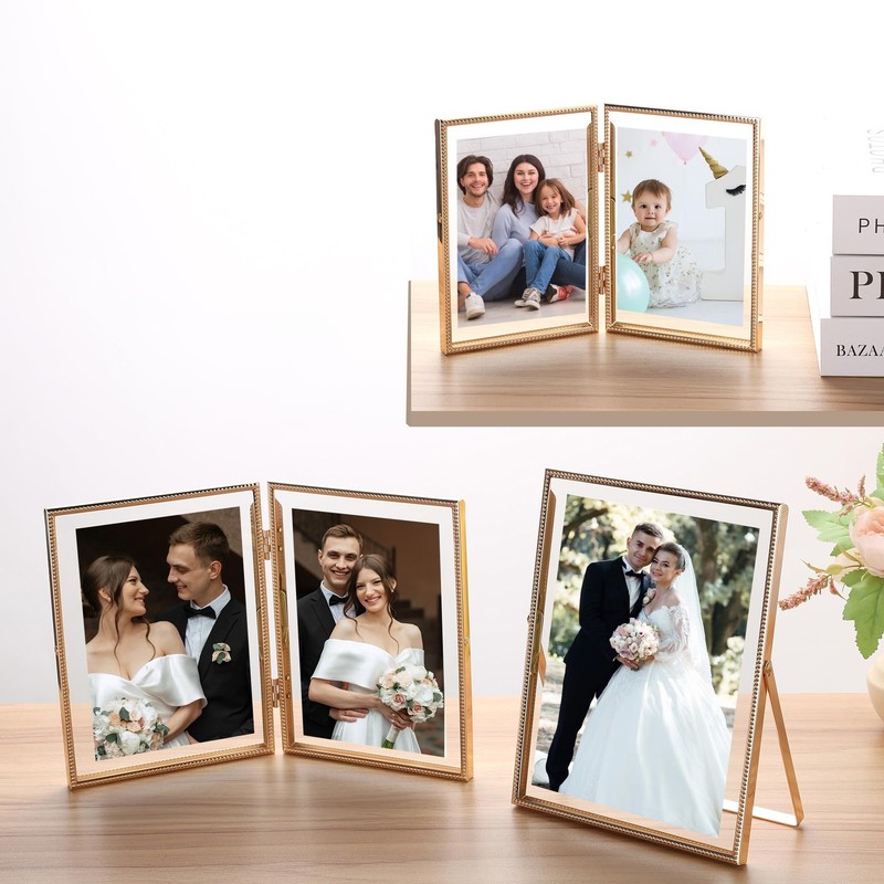 Gold 4x6'' Floating Picture Frame 2Pack,For Photo Sizes(2x3'',3.5x 5''),Beade... gallery
