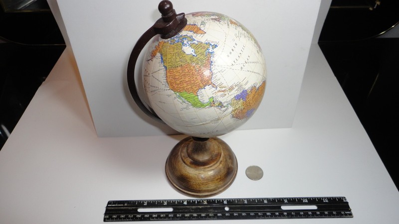Desk World Globe/ Wooden Base / Made In India / 9 1/2 Inches Tall / Nice! 