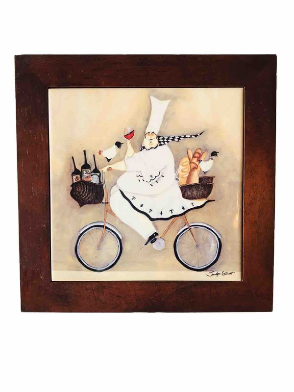 Jennifer Garant Fat French Chef Ceramic Tile Wall Wine Bread Wood Frame Italian gallery