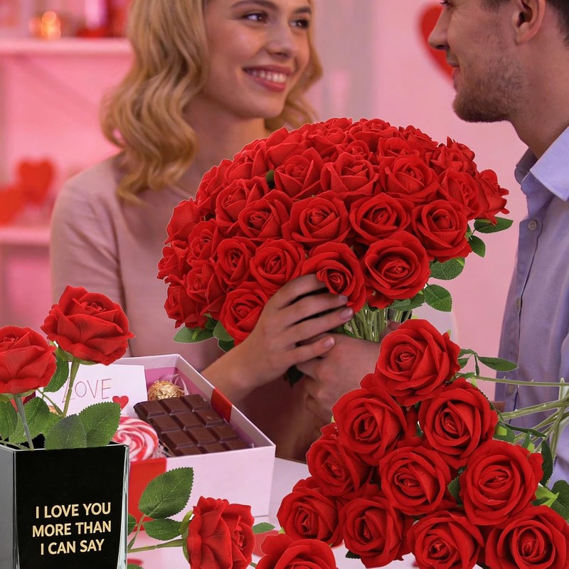 10-20 Artificial Red Roses Silk Lifelike Flowers Wedding Bouquet Roamtic Gift US