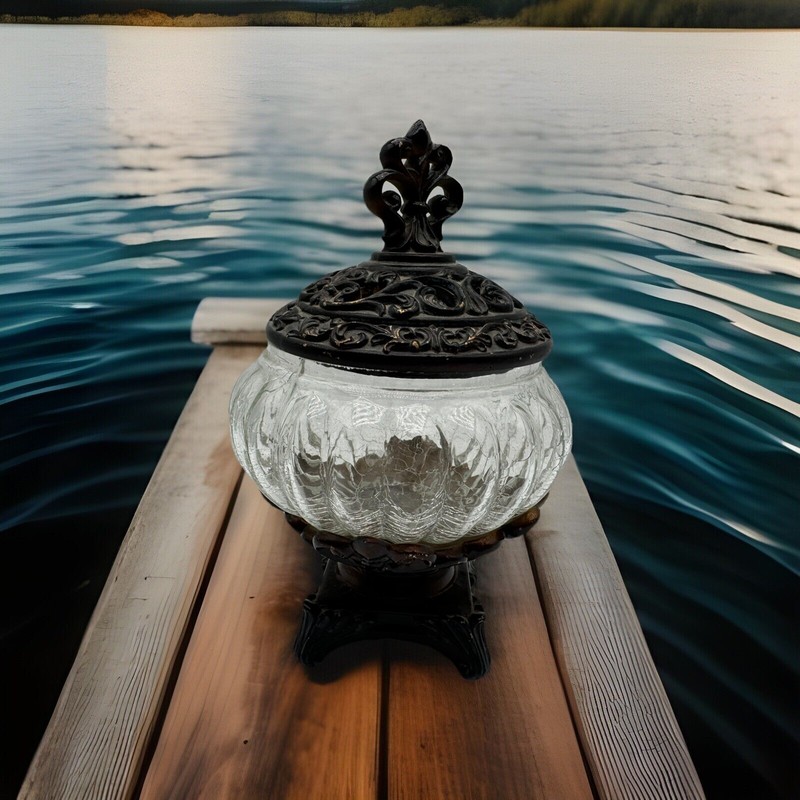 Crackle Glass Table Top Candy Bowl Pedestal Lamp Potpourri Finial Jar