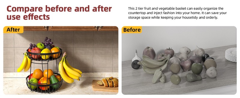 2 Tier Fruit Basket for Kitchen Counter with 2 Banana Hanrs, gallery