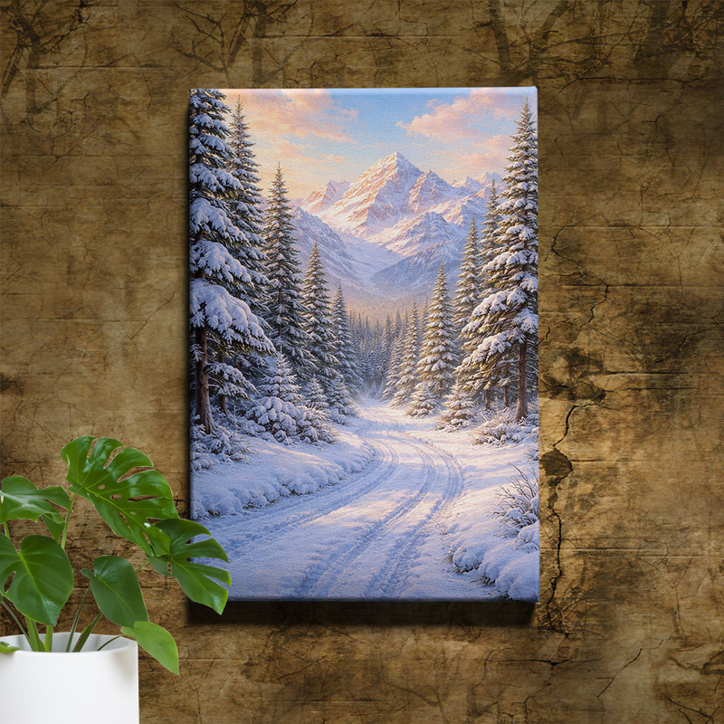 Winter Snow Landscape Hand Painted Style Large Framed Canvas Oil Painting