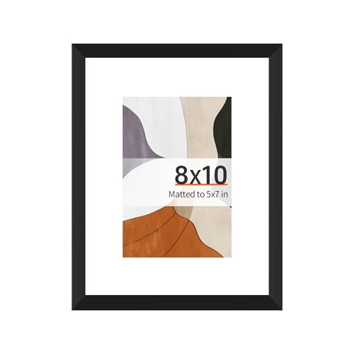 8×10 Picture Frame, Display Pictures 5×7 with Mat or 8×10 Without 8×10 Black