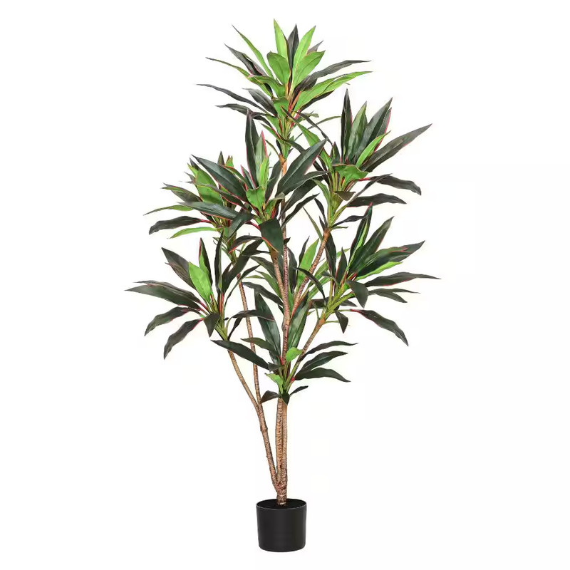 5 Ft. Real Touch Green Red Dracaena Tree Plant in Black Pot