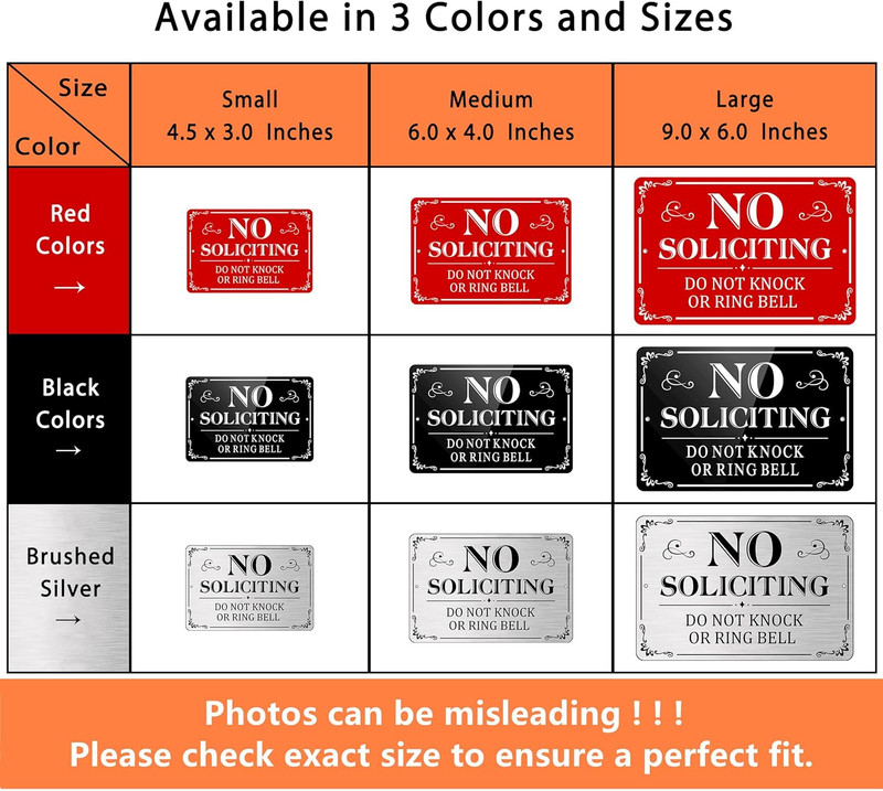 No Soliciting Sign for Front Door, (2 Pack) Self-adhesive , 9 x 6 inches Aluminu gallery