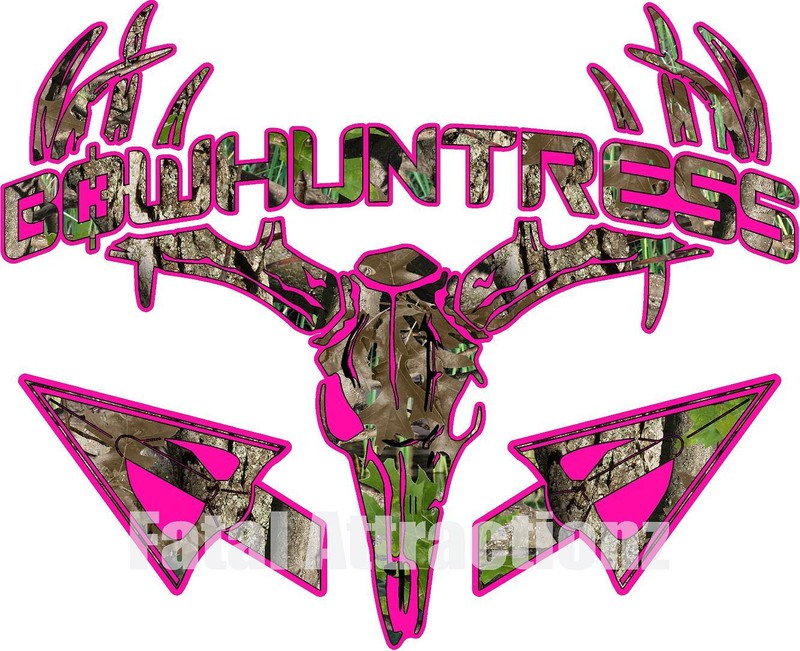 Hot Pink Camo Bowhuntress Deer Skull S4 Arrow Vinyl Sticker Decal buck whitetail