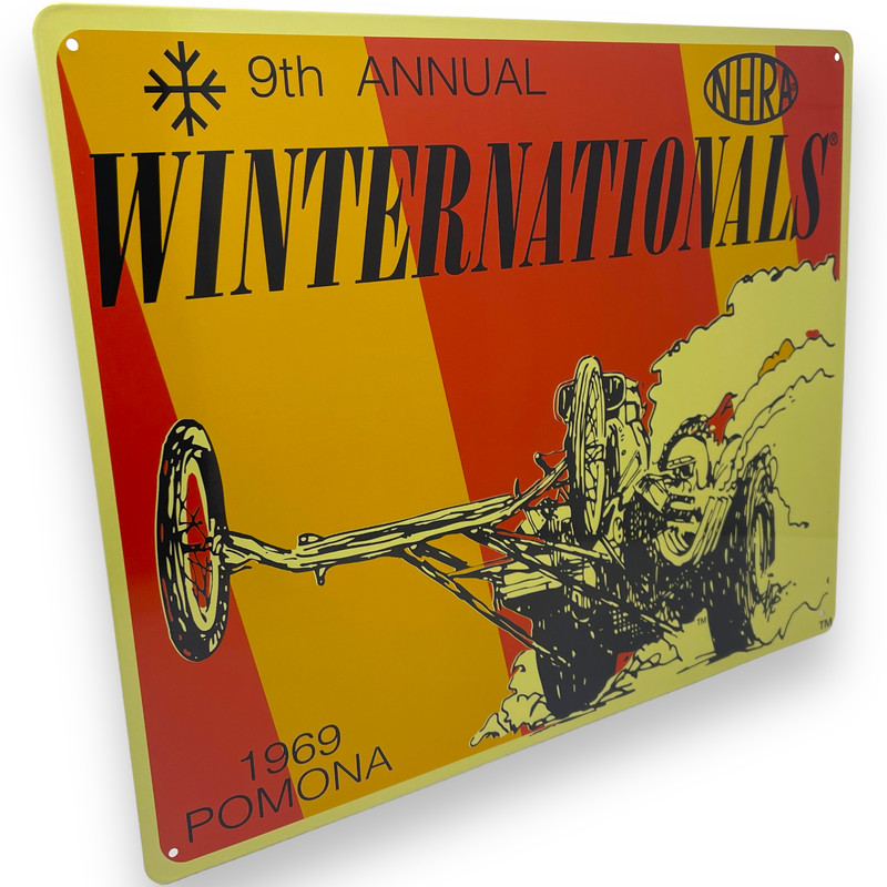 ’69 Pomona 9th Annual Winter Nationals 15″ x 12″ Tin Metal Sign W/ Hemmed Edges