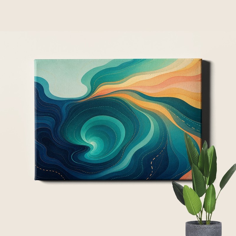 Topographic swirl with gradient ribbons abstract Poster Print