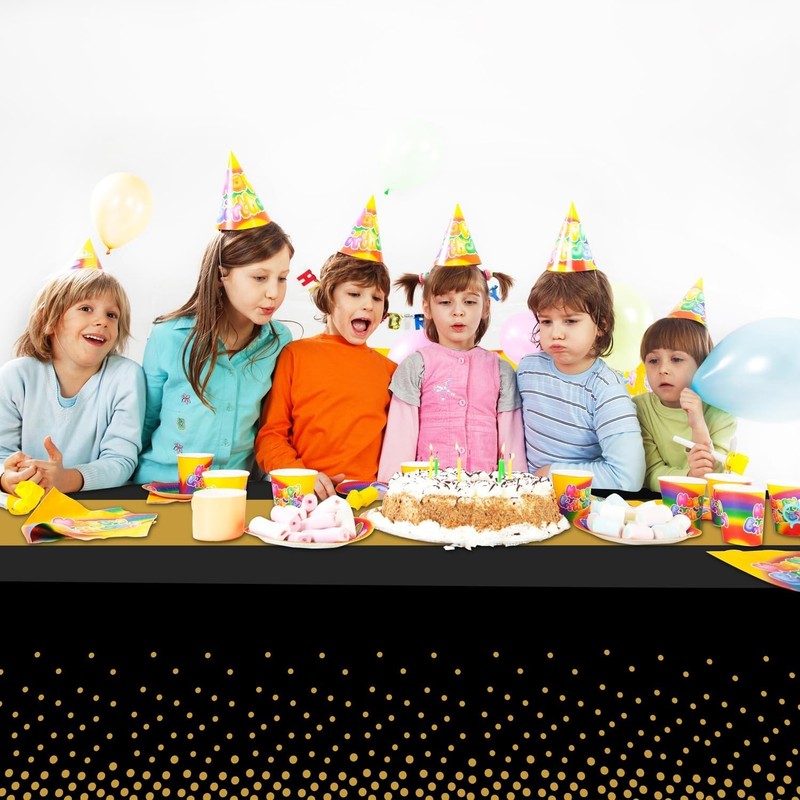 3 Pack 2in1 Disposable Plastic Tablecloths 54" x 108" Black and Gold Dot Kitchen gallery