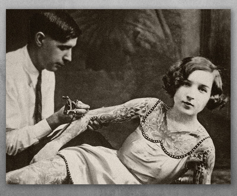 Tattooed Lady Bizarre Strange Weird Vintage Photo – Unframed Poster or Canvas
