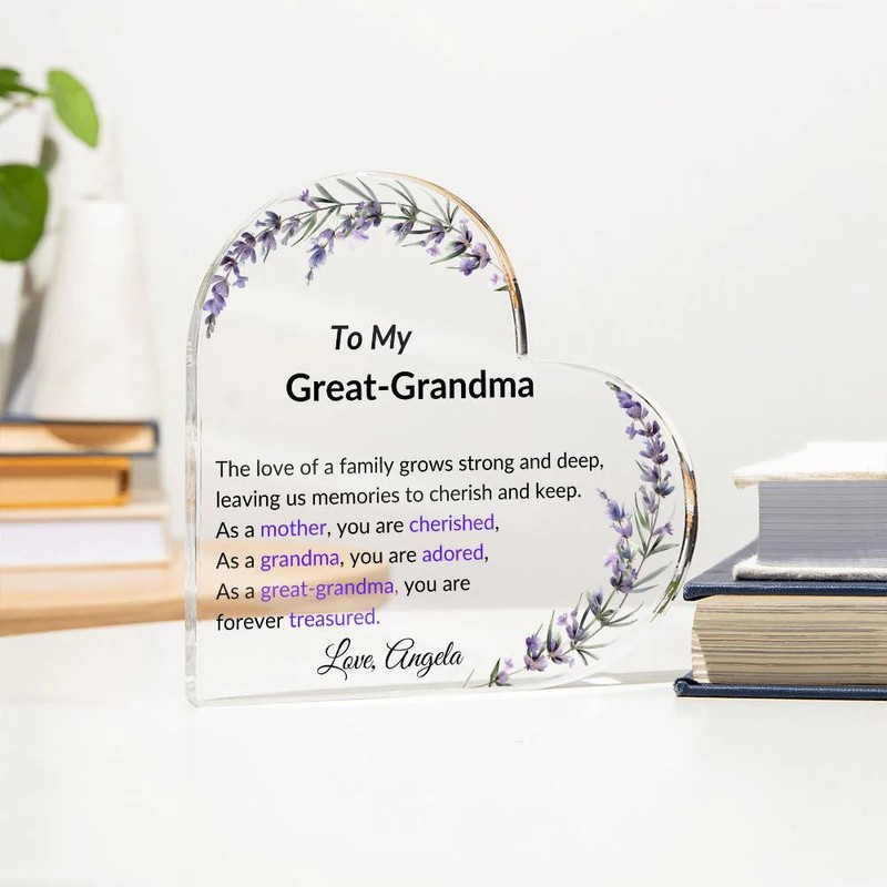 Great Grandma Acrylic Heart Plaque, Mothers Day Gift for Great Grandmother