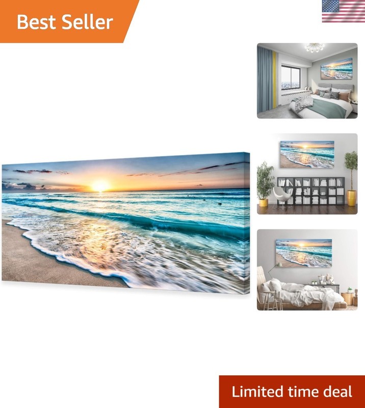 Stunning 30×60 Inch Sunset and Ocean Waves Canvas Print for Home Elegance