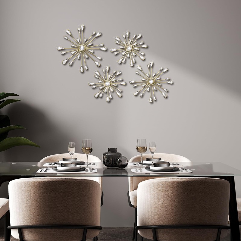Hicarer Gold Crystal Starburst Wall Decor Set of 4 gallery