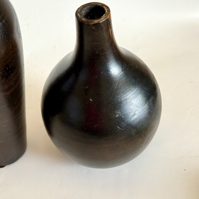 CREATIVE CO-OP Wooden Bud Vase Set Dark Brown Carved Wood Decorative Pair gallery
