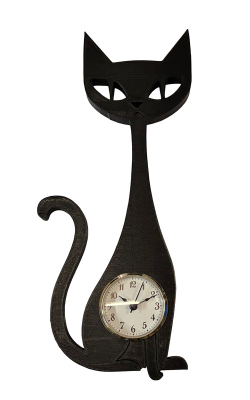 Mid-Century Modern Black Cat Clock – Retro Atomic Cat Wall Decor
