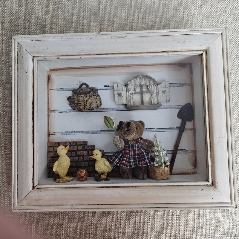Teddy Bear Ducks Shadow Box Wall Farmhouse Decor Nursery Rustic Country