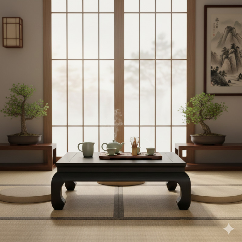 Dark Brown Black Curve Legs Rectangular Kang Low Coffee Table Stand GB255 gallery