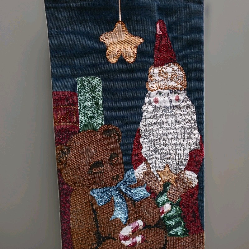 Holiday Tapestry Wall Hanging 8 x 39 Inch Old World Santa Snowmen Teddy Bear