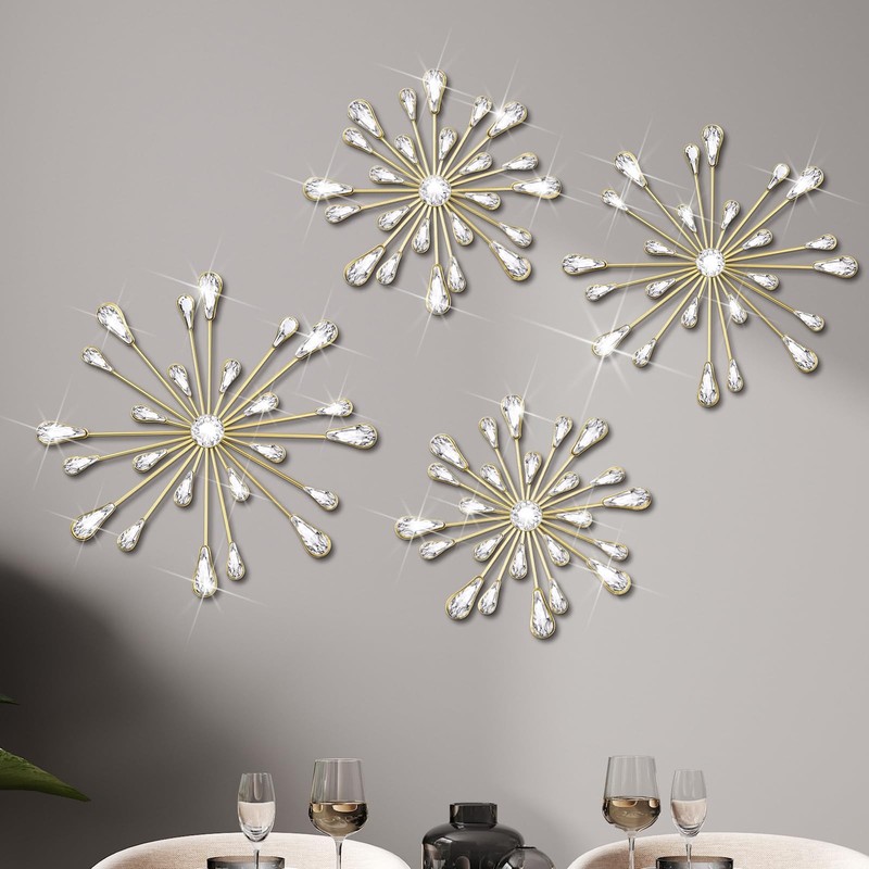Hicarer Gold Crystal Starburst Wall Decor Set of 4