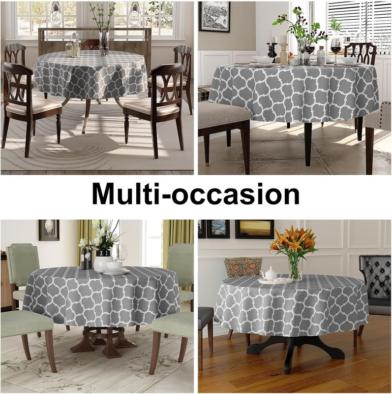 Round Plastic Table Cloth, Waterproof Vinyl Tablecloth with Flannel Backing for gallery