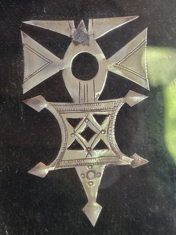 Wall Art 21 African Tuareg Silver Crosses Display Tooled Leather Frame W/ Glass gallery