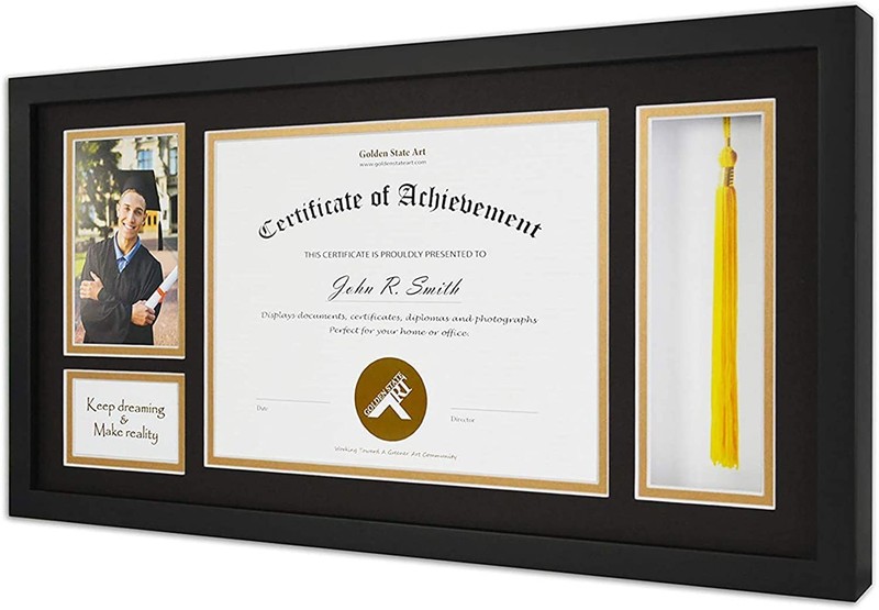 Golden State Art, Wood Diploma Tassel Shadow Box 11x22 Frame for 8.5x11 gallery