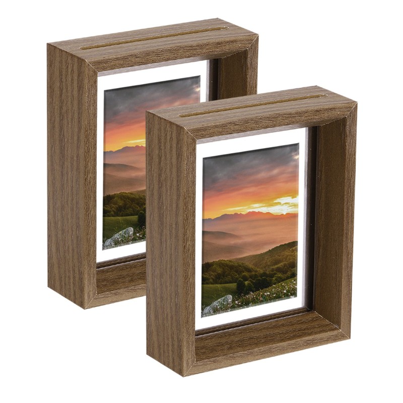 2Pcs Floating Frame, 5 x 4 Inch Wood Picture Frame, Nut-brown