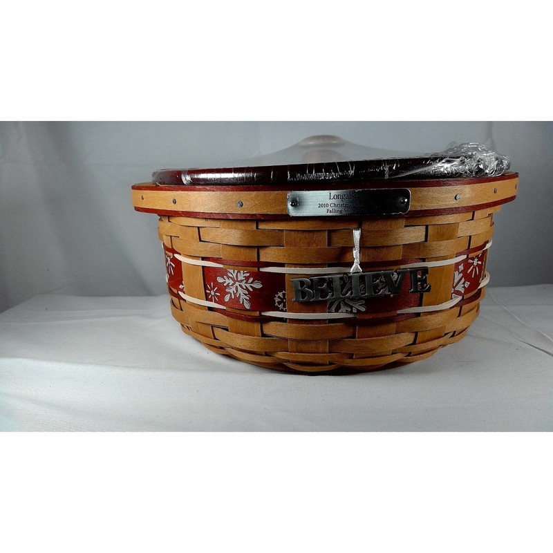 Longaberger 2010 Christmas Falling Snow Red Basket with Lid