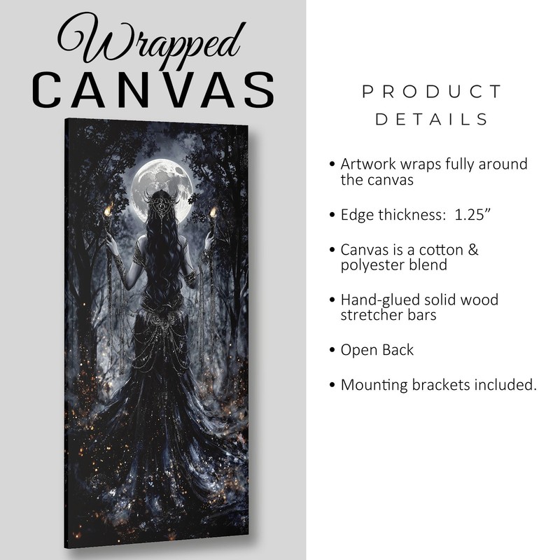 Hecate Goddess Wall Art #7 – Dark Pagan Witchcraft Tall Moon Canvas or Framed
