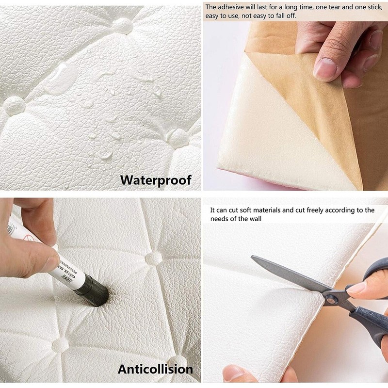10x 3D Foam Panels Leather Style Wall Sticker Tile Self-adhesive Wallpaper Decor gallery