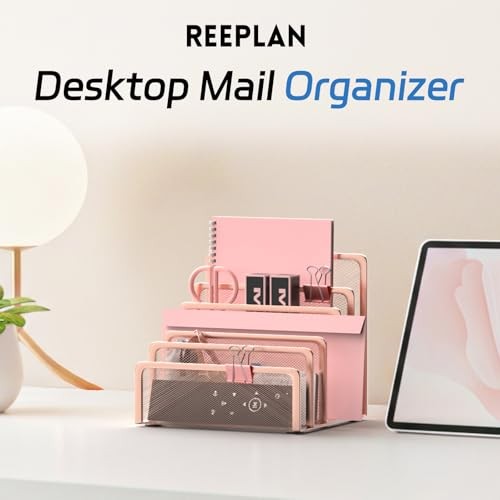 Mail Organizer Countertop with 5 Slot, Metal Mail Holder for Desk, Rose Gold gallery
