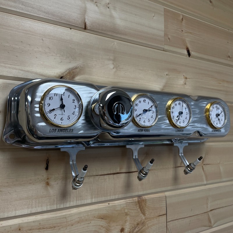 Automotive Decor World Clock Coat Rack w/ Spark Plug Hooks & Mopar Breather gallery
