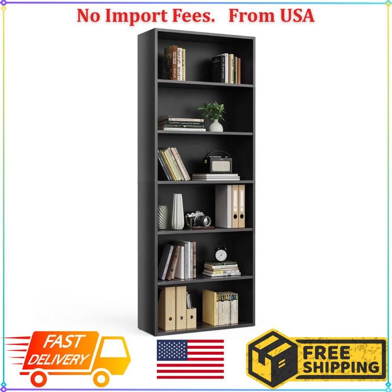 Bookshelf 6 Tier Storage Shelf Adjustable Bookcase Open Wood Magazine Organizer
