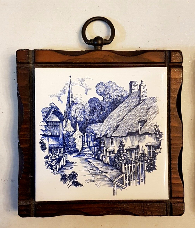Wall Plaque LOT Delft Blue White Ceramic Tile Trivet Thatched English Cottage gallery