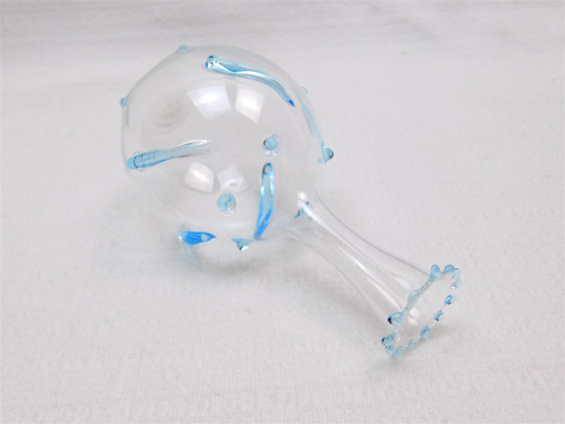Murano Italian Venetian Art Glass Teal Detail Trim Bud Vase 4" gallery