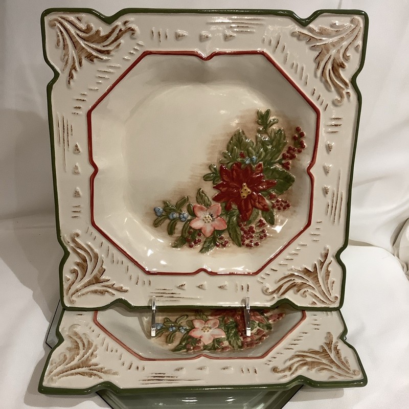 MWW Manual Woodworkers Market Poinsettia Berries Square Plate 11-3/8” Square gallery