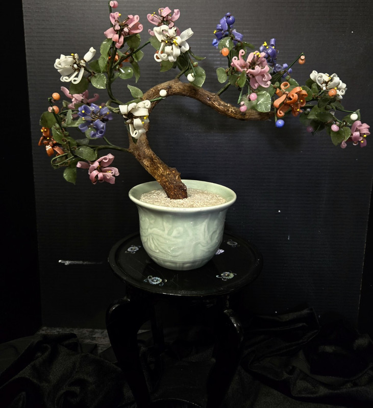 Vintage Glass Bonsai Tree Jade Purple Orange Green Blue White CeladonCeramicPot