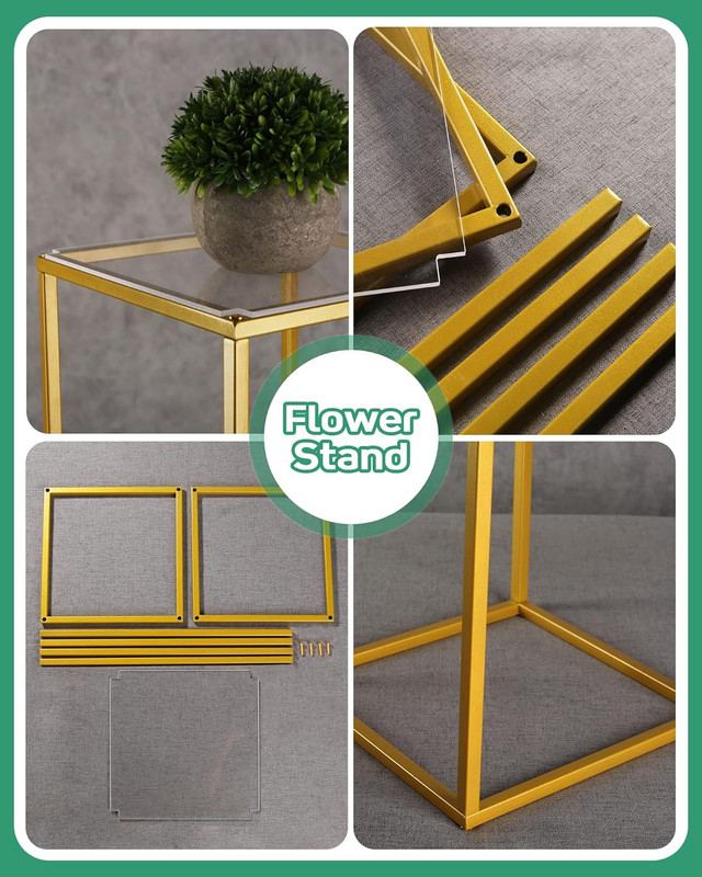 2 Pack 15.75 Inch Gold Wedding Flower Stand Metal Vase Column Stand Geometric Ce gallery