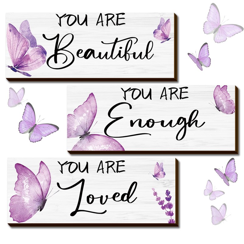 3 Pcs Butterfly Wooden Hanging Wall Art Positive Quotes Butterfly Wall Art Pr…